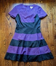 $169 Badgley Mischka 10 M Black Purple Brocade Stripe Dress Whimsigoth Wednesday