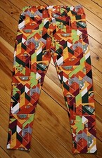 LuLaRoe TC2 Tall Curvy MultiColor Geometric Triangle Cat Face Print Legging Pant
