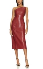 House of Harlow 1960 Maroon Red Faux Leather One Shoulder Cutout Midi Dress XS