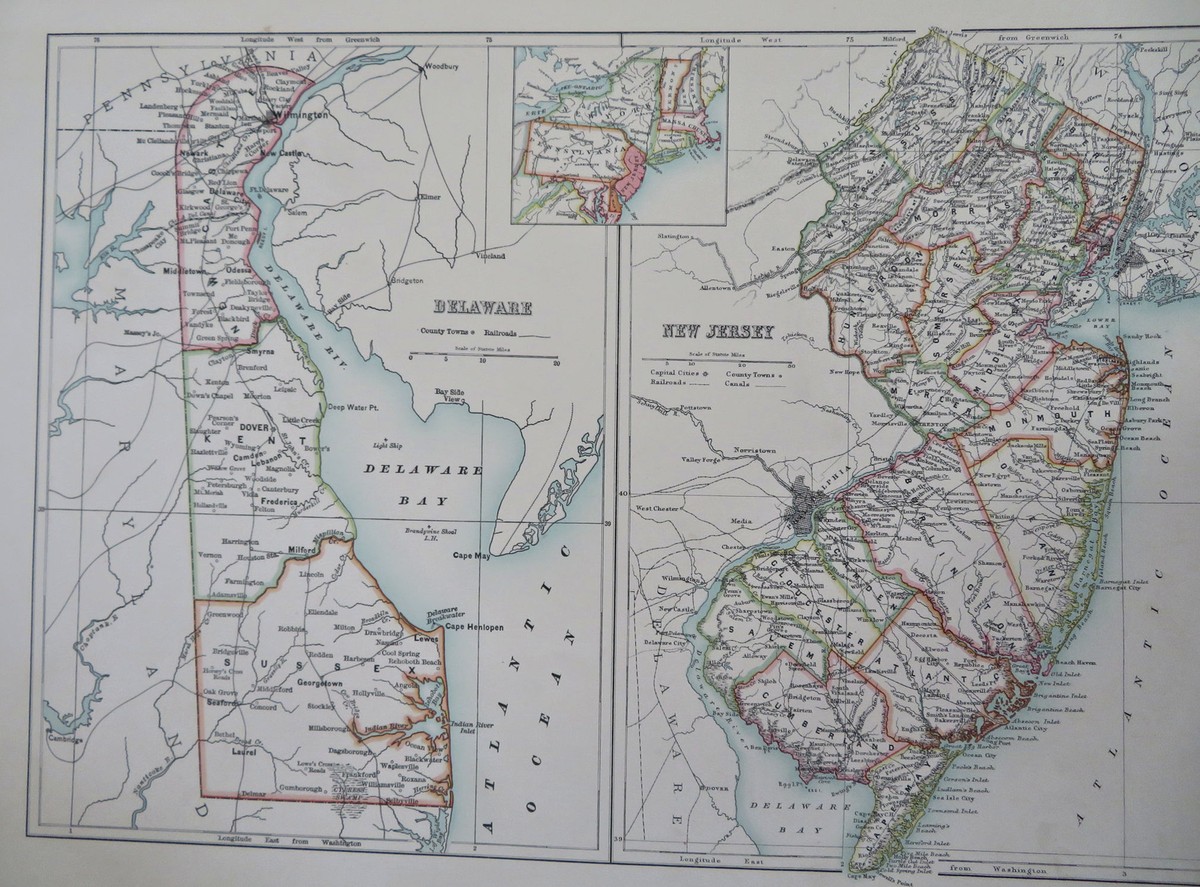 Delaware & New Jersey states 1890 scarce folio Scribner-Black