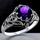 SCOTTISH THISTLE VINTAGE STYLE 925 SILVER 2 Ct LAB-CREATED AMETHYST RING   #356