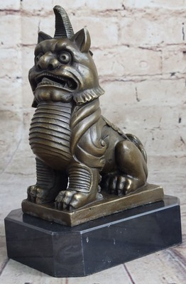 Chinese classical Bronze Copper Evil Guardian Door Bei Jing Fu Foo Dog Lion Art