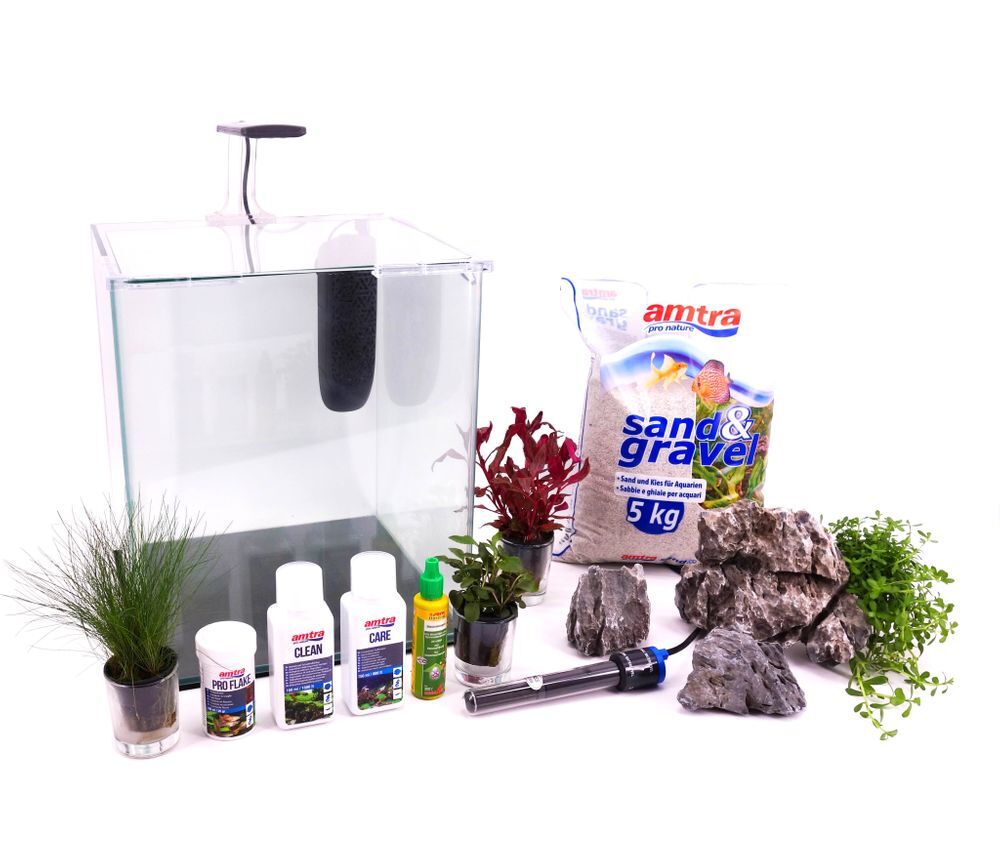 Nanotank Cubo Sistema 30 Acuario Completo Filtro LED Incl. Decoración