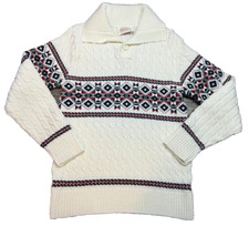 Vintage Lord Jeff Sweater Womens M White Shawl Collar Cable Knit Made in USA
