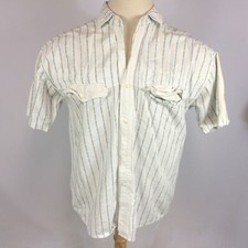 Vintage 80s 90s GITANO Surf Skate Grunge Button Pocket Shirt M White Beach Strip
