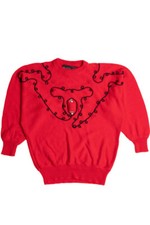 Beautifully Mine 80s Red Sweater Large Vintage Beaded Embellished