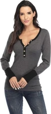MISS MOLY Women's Long Sleeve Knitted Sweater Sexy Deep V Neck Fitted Tops Grey