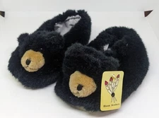 Bloom Brothers Kids Children Youth 11.5 age 4-6 Black Bear rug faux Fur Slippers