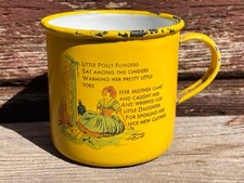 VTG YELLOW ENAMEL CHILDRENS NURSERY RHYME CUP LITTLE POLLY FLINDERS SWEDEN