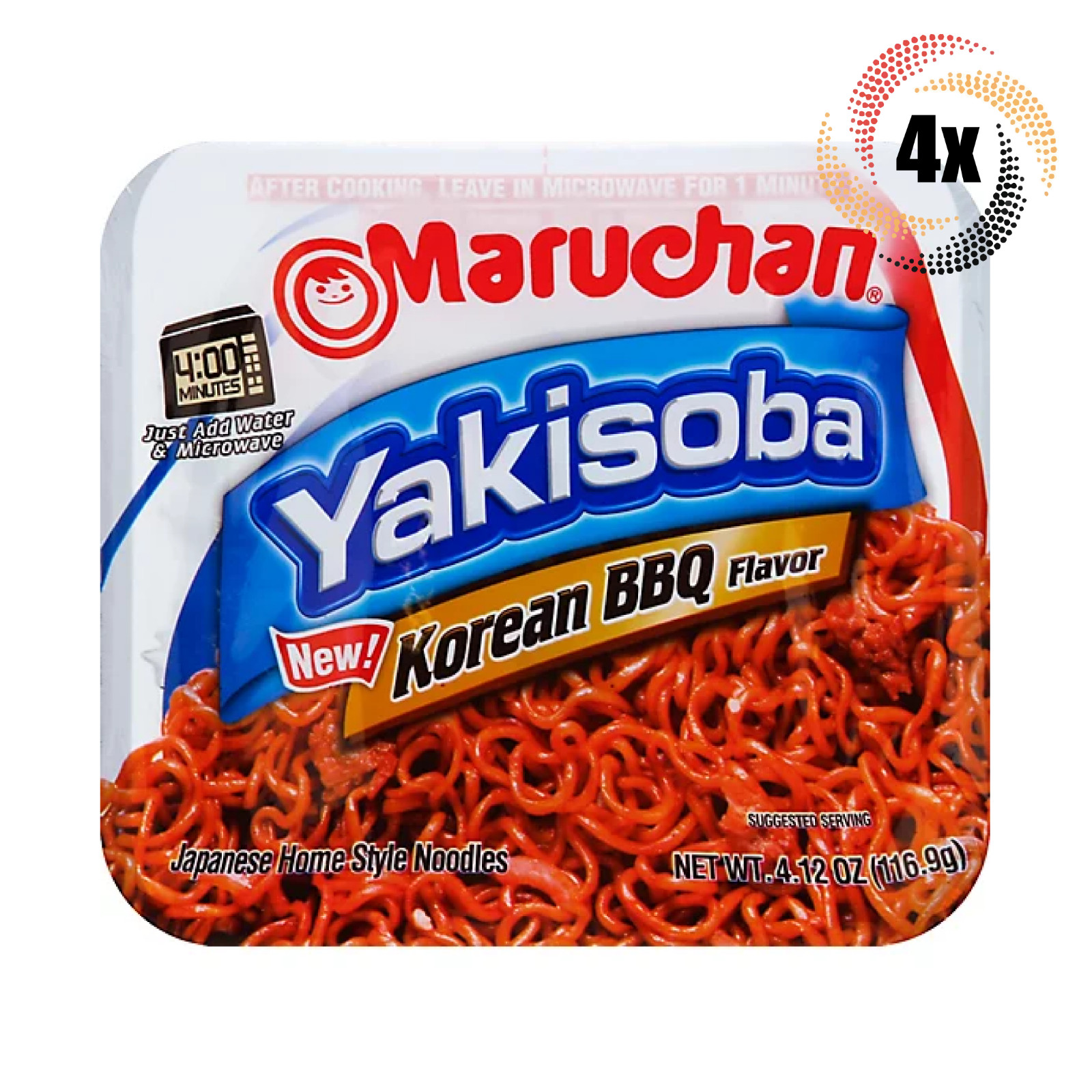 4 упаковки японской лапши Maruchan Yakisoba по-корейски со вкусом барбекю | 4,12 унции