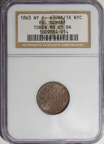 1863 F-630BK/1A New York Ed. Schaaf NGC MS-65 BN