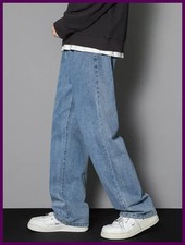 Men's Casual Straight Leg Denim Jeans Long Pants Solid Color Multiple