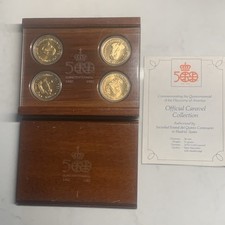 1492-1992 24 KT GOLD Quinto Centenario Encuentro De Dos Mundos Medallions-EXC.
