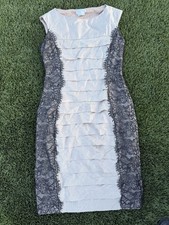 London Times Womens Sleeveless Satin Lace Sheath Dress Size 4 Beige Black