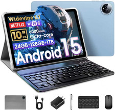 Android 15 Tablet 10 Inch, 24GB RAM 128GB ROM/1TB Expandable, 1.8Ghz Octa-Core C