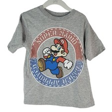 Super Mario Youth Graphic T Shirt Gray XS Short Sleeve Logo Gamer Approved