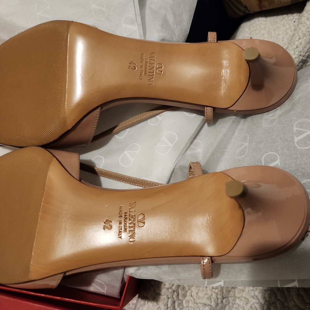 Valentino V Logo Signature Patent Leather Rose Sling Heels Size 42