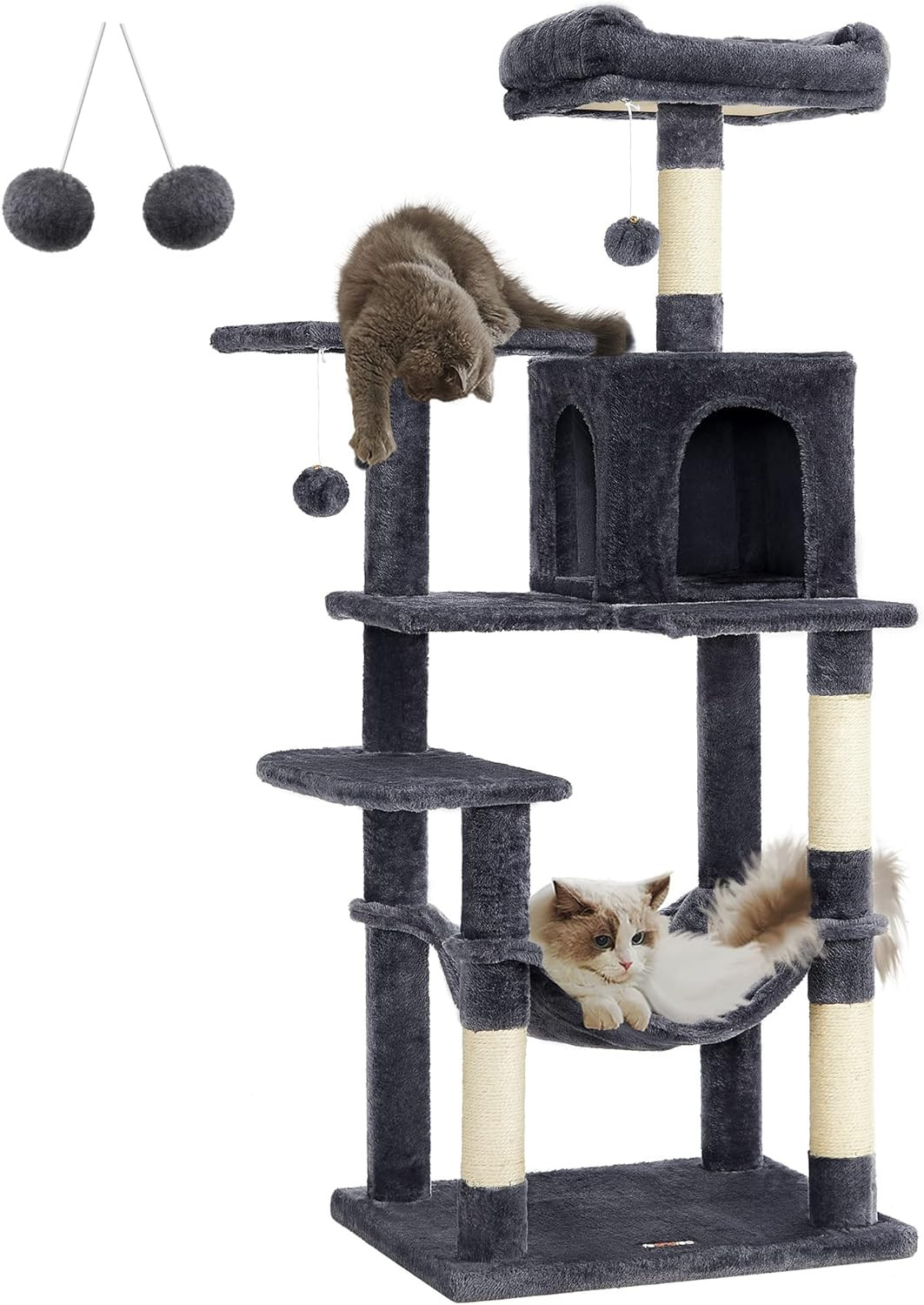 Albero per Gatti Alto 143 cm: Tiragraffi Stabile con 4 Pali in Sisal