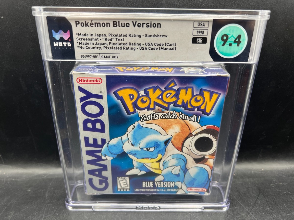 1st Print RED TEXT Pokemon Blue Version Game Boy WATA 9.4 CIB