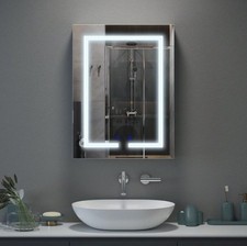 LED Bathroom Mirror Cabinet with Shaver Socket 3 Color Lighting Demister 60*45cm