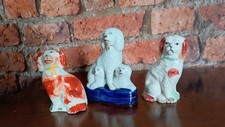 3 x Antique Staffordshire ceramic  Spaniel Dogs figures -  Small Size a/f