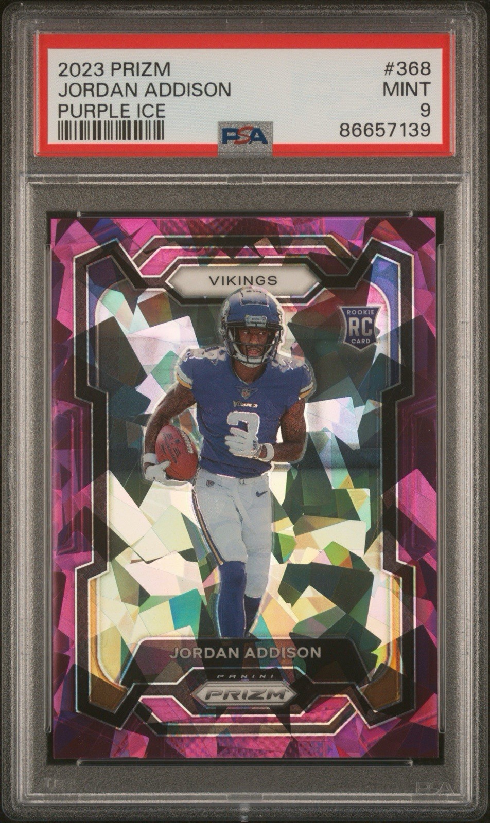 2023 Prizm Jordan Addison Purple Ice /225 PSA 9 Mint RC #368 Vikings