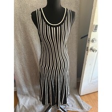 Ann Taylor M Striped Knit Fit Flare Midi Dress Cotton