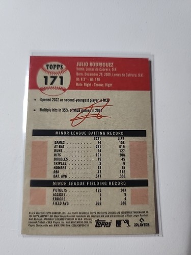 2022 Topps Chrome Platinum Anniversary #171 Julio Rodriguez Rookie RC Mariners - Picture 2 of 2