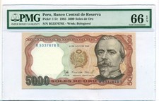 Peru 1985 5000 Soles de Oro Bank Note Gem Unc 66 EPQ PMG