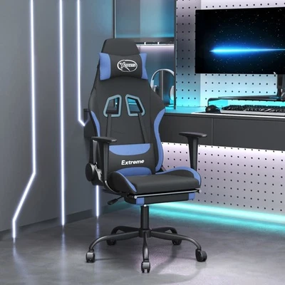 Chaise de Jeu avec Repose-pied Noir et Bleu Tissu Fauteuil Bureau vidaXL - Photo 1/4