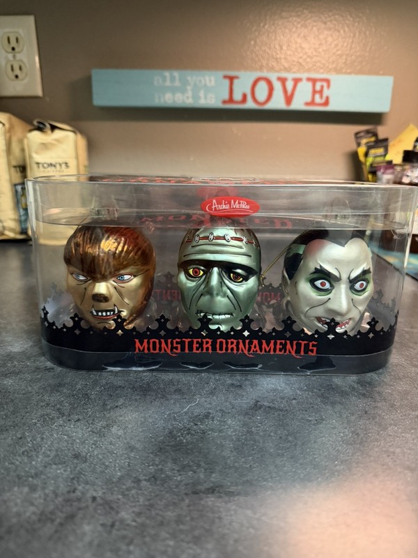 Archie McPhee Set of 3 Monsters Blown Glass Christmas Ornaments