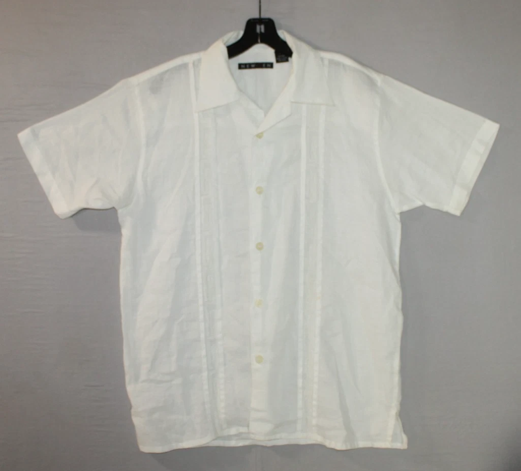 New Gen Linen 100% Button Up Shirt Mens Size Medium White Decorative Stitch