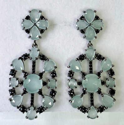 #ad HSN Rarities Black Rhodium Plated Sterling Beryl amp; Black Spinel Hexagon Earrings $399.99