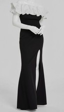 City Studios Women's Black Satin Ruffle Off-The-Shoulder Dress Juniors Sz 0