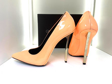 Rare Rare!! GML LORENZI pointy metal 36 12cm Sexy Orange pumps high heels