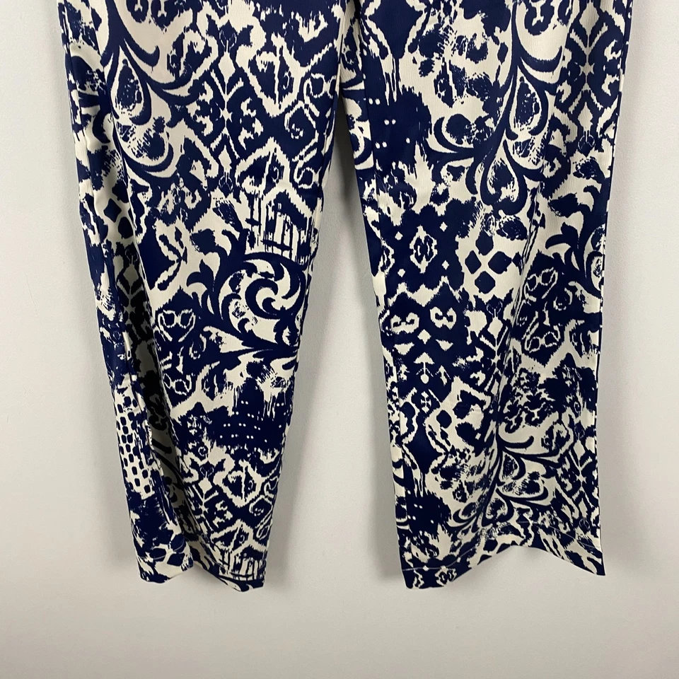 Pantalones Rachel Zoe Pierna Ancha Talla Mediana Azul Blanco Cordón Elástico Foto 3 de 4