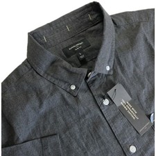 Banana Republic Shirt Mens Large L DARK GRAY SS Slim Fit Cotton Button Down NWT