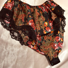 Vtg Black Delicates Paisley Flower Satin Panty S