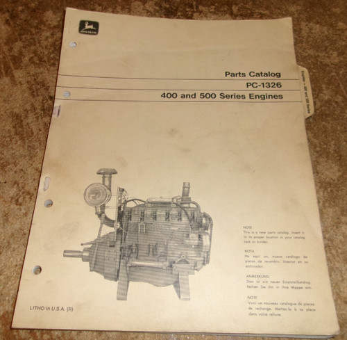 1972 john deere 400/500 series engines parts catalog see description good used