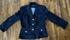 VTG Sag Harbor Petite Navy Blue Contrast Stitching Office Blazer Jacket 12