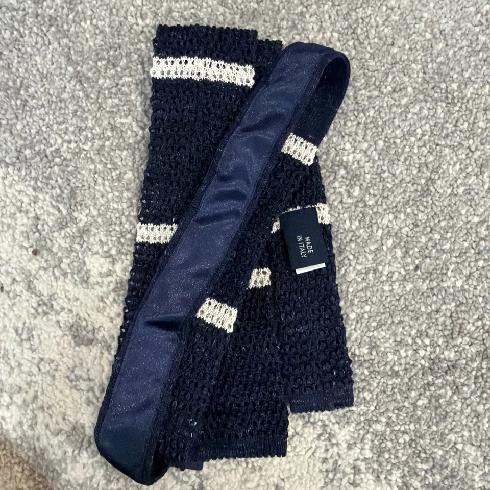 Corbata italiana de lana tejida a rayas Ralph Lauren azul Foto 4 de 4