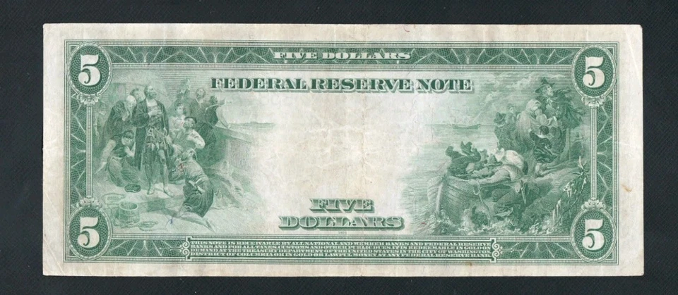 BEAUTIFUL RICHMOND TYPE ONE 1914 $5 FEDERAL RESERVE NOTE. NO PINHOLES OR TEARS  - Image 3 of 3