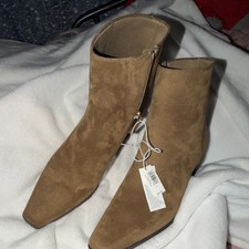 Brown Square Toe Ankle Bootie Zip Synthetic Upper Women's US Size 10