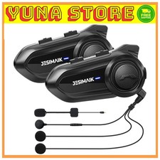 JESIMAIK 2 Pack Motorcycle Bluetooth Helmet Intercom Headset IP67 Waterproof FM