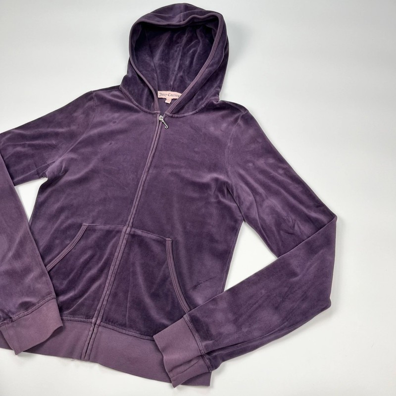 Juicy Couture Full Zip Hoodie Womens Large Purple Velour Touch image 3