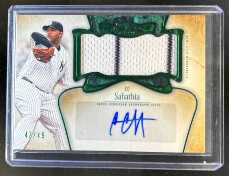 2026 Topps Tier One CC Sabathia Auto Jumbo Jersey Green Foil #/49 Yankees