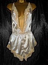 Gloss silky satin All In One Teddy Bodysuit, Size XL cd/tv pale gold new