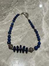 Vintage  Blue lapis lazuli Sterling Silver 925 beaded bracelet