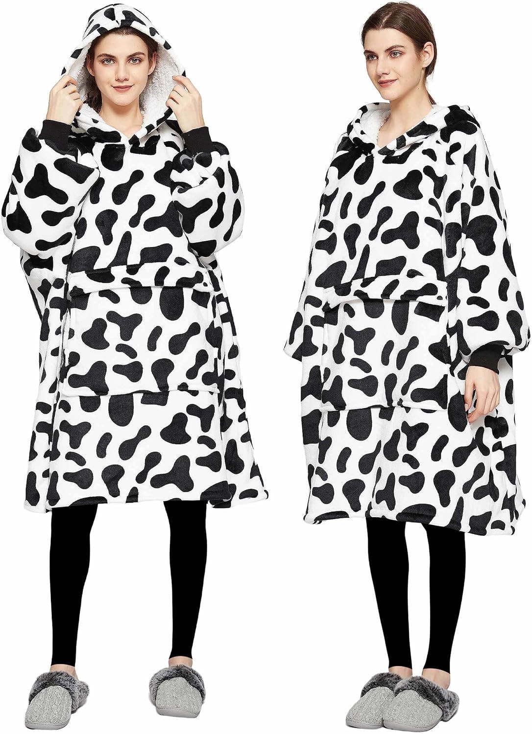 KFUBUO Wearable Blanket Hoodie for Adults Sherpa All Adult, Printing-dairycow 
