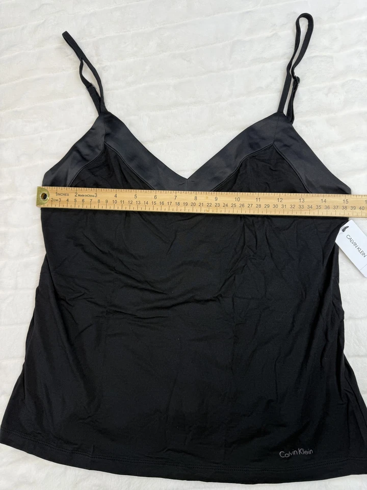 Camiseta sin mangas Calvin Klein ropa de dormir camisola para mujer pequeña negra satinada modal nueva Foto 4 de 4